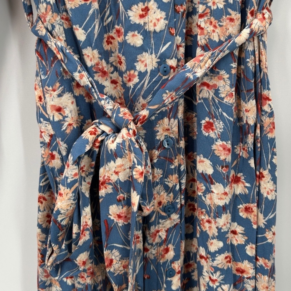 Haute Hippie Tribe Blue Floral Long Sleeve Button Midi Shirt Dress XL Boho Indie - Picture 5 of 8
